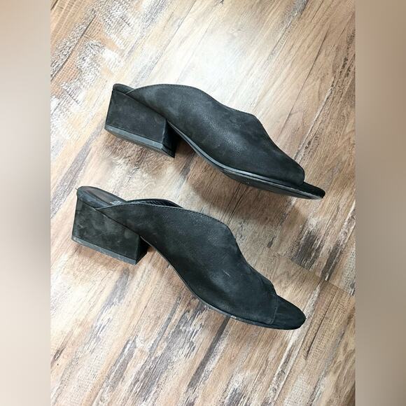 Eileen Fisher Womens Size 8 Black Katniss Nubuck Leather Block Heel Mules Sandal - Picture 3 of 7